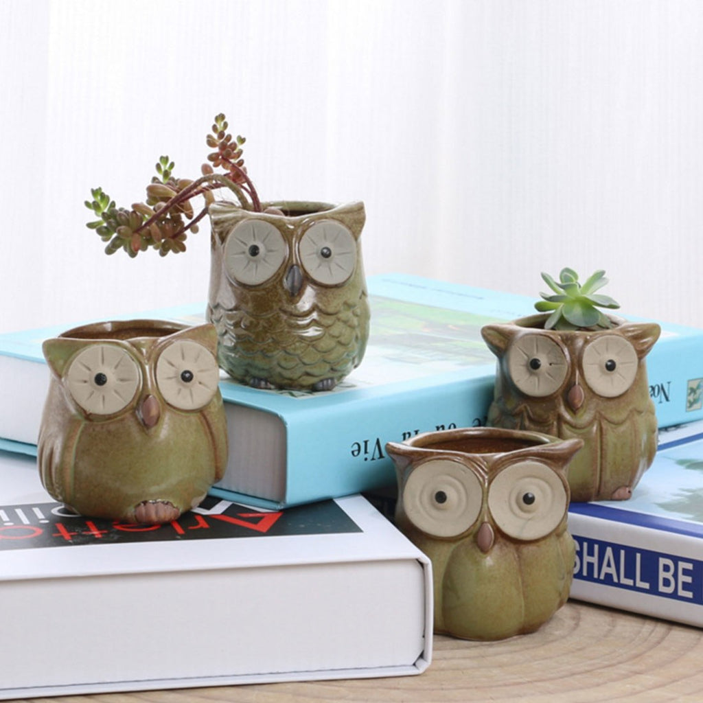 Home Cartoon Owl-shaped Flower Pot for Succulents Fleshy Plants Flowerpot Ceramic Small Mini Home Garden Office Decoration