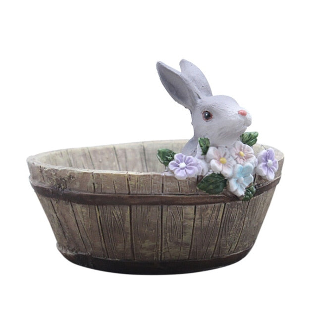 Home Yard Flower Succulent Bonsai Trough Box Gray Rabbit Plant Bed DIY Pot Home Office Decorative Flower Pot